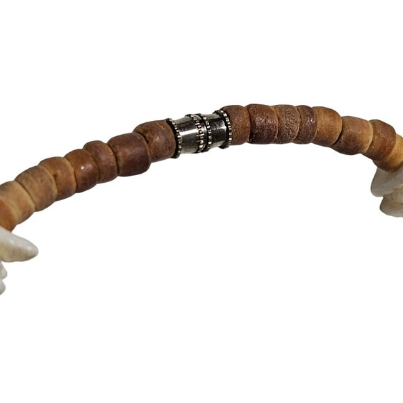 Boho White Shell Wood Chip Beaded Necklace Beach Core Ocean Surfer Jewelry Men - Picture 3 of 4